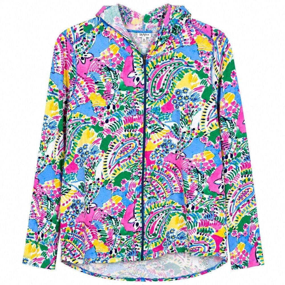 Crown & Ivy Hoodie Womens XL Multicolor Floral Paisley Full Zip Cotton Stretch